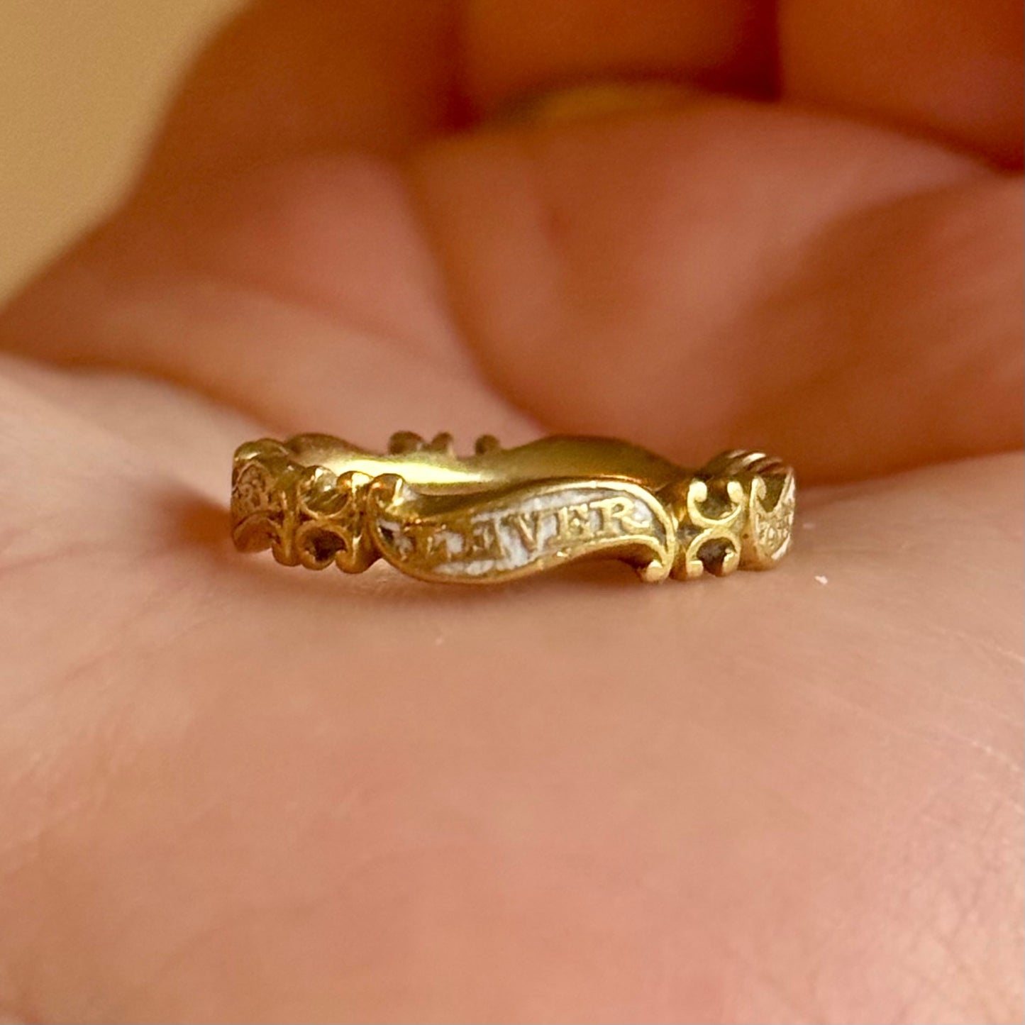 Georgian White Enamel Mourning Ring; Circa 1746