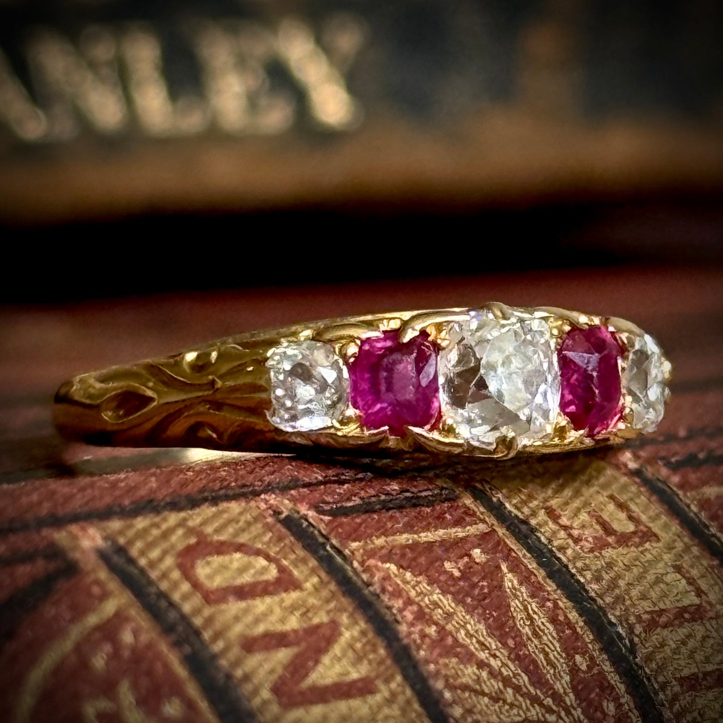 Antique Edwardian Ruby & Diamond Ring; Circa 1900