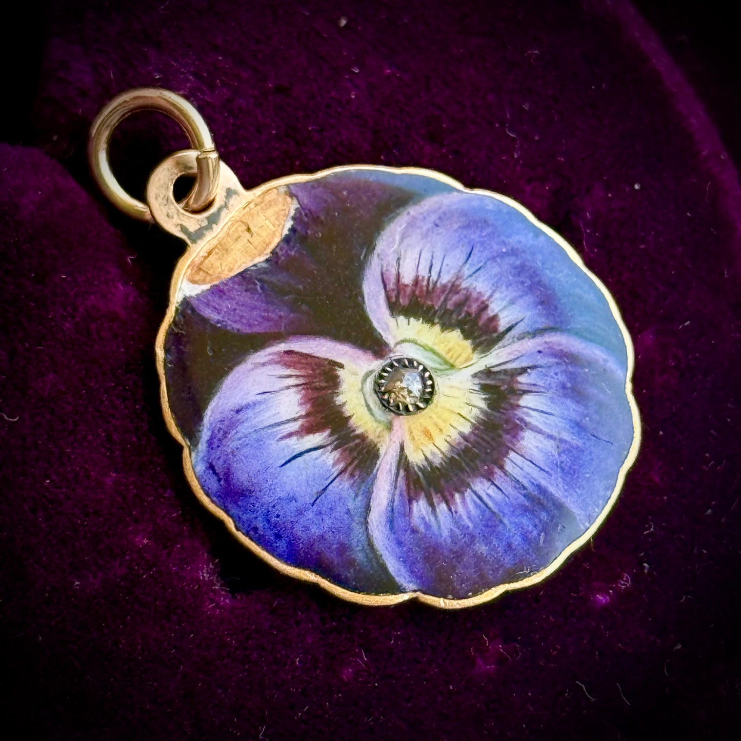 Antique Enamel & Diamond Pansy Pendant