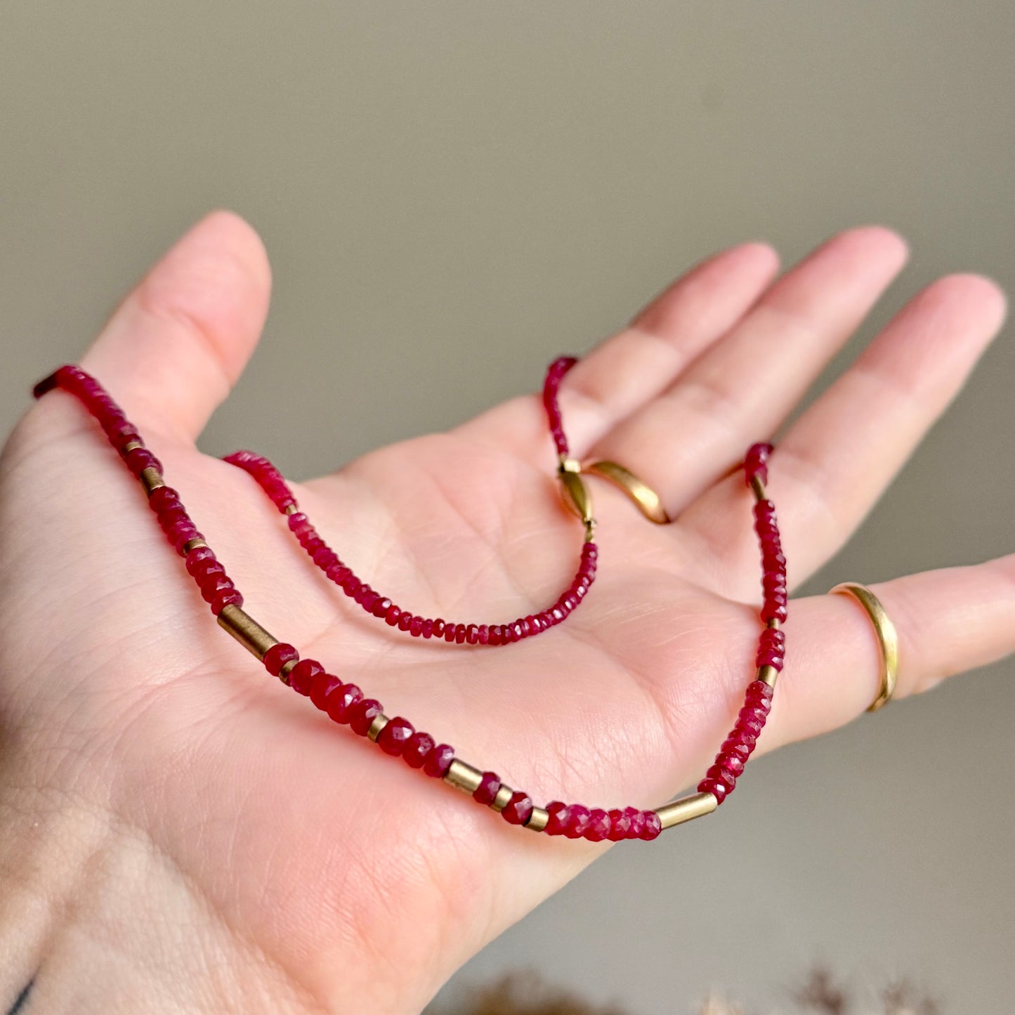 Graduated Ruby Bead Necklace in 9 Carat Gold