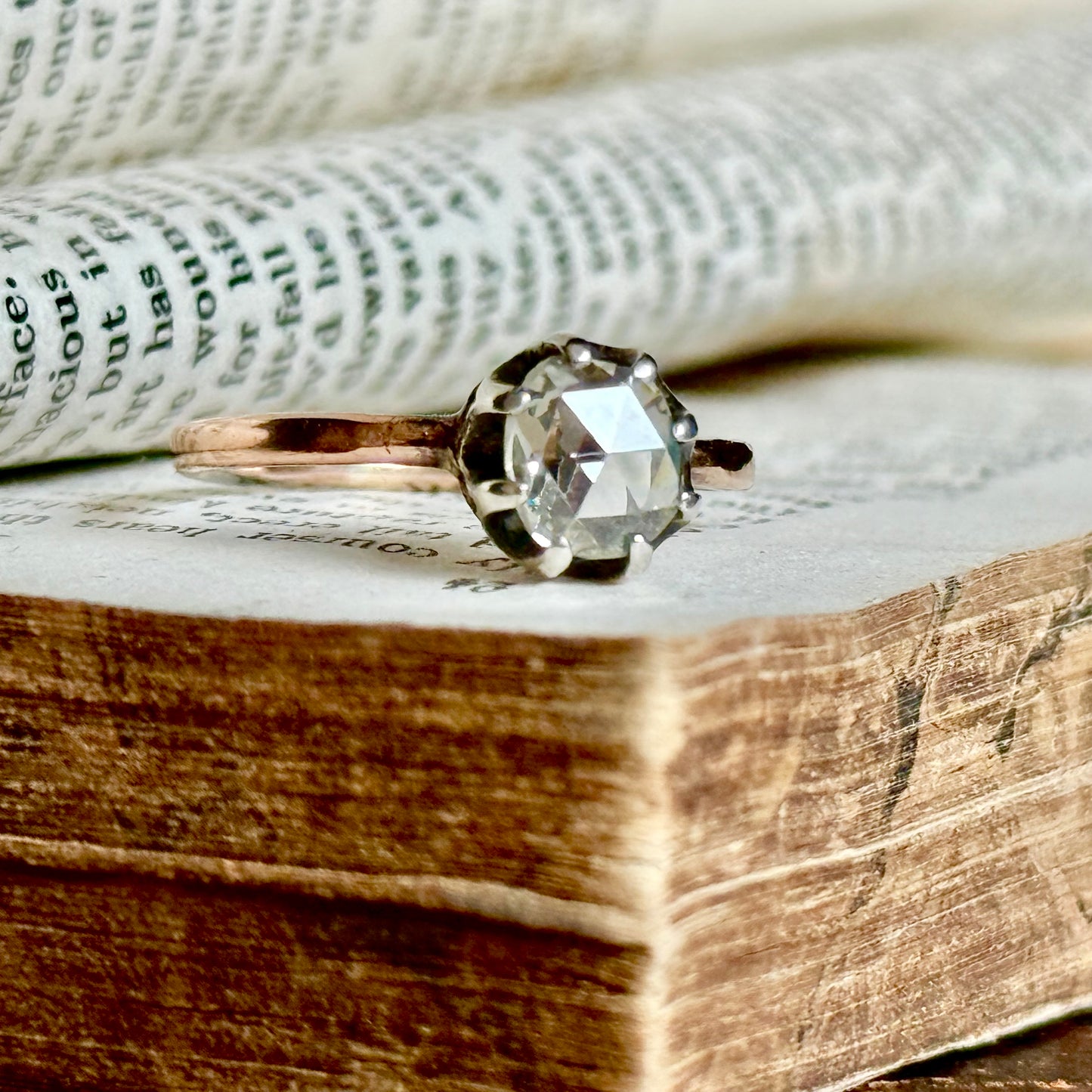 Georgian Rose Cut Diamond Ring in 9 Carat Rose Gold