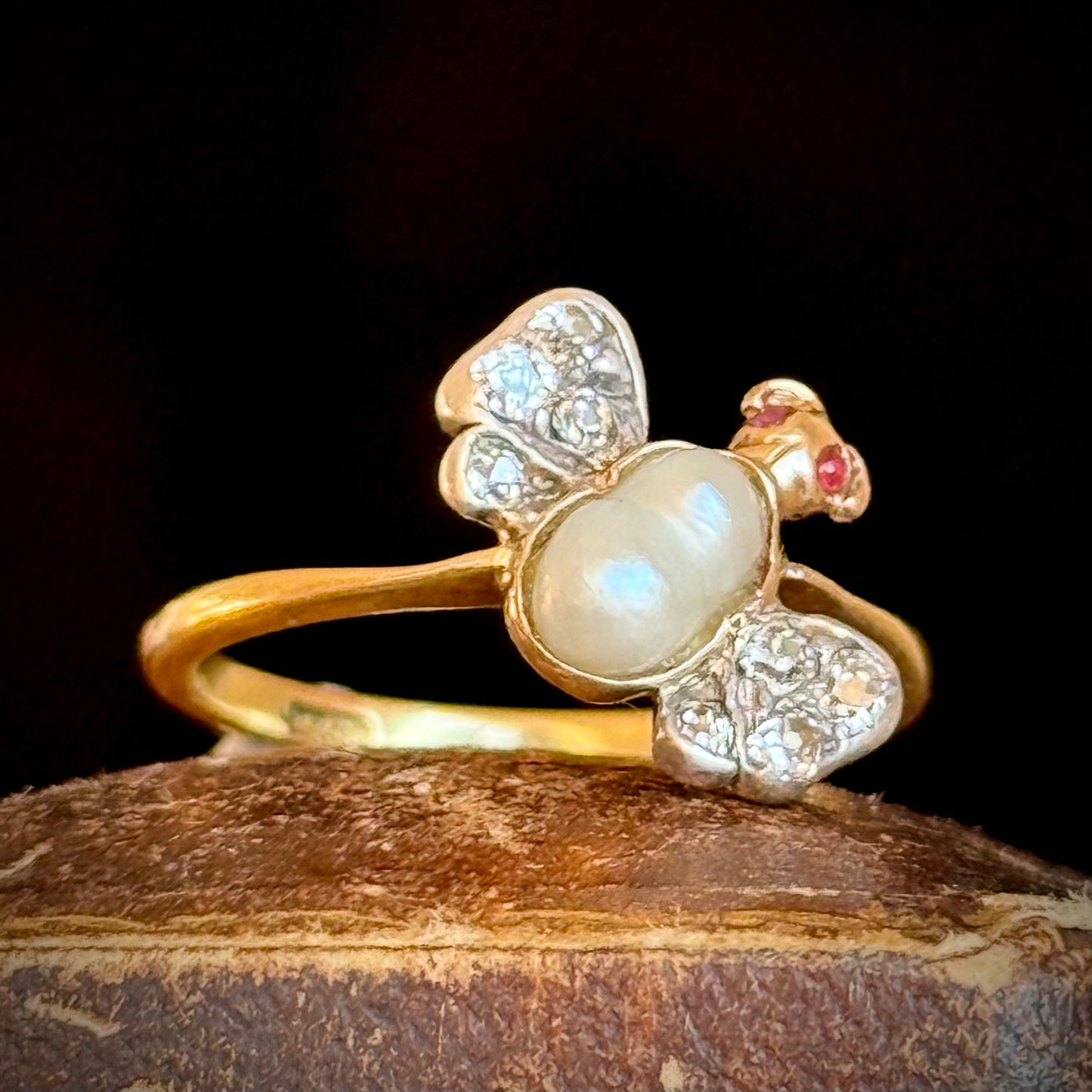 Antique Victorian Diamond Butterfly Ring; Circa 1880