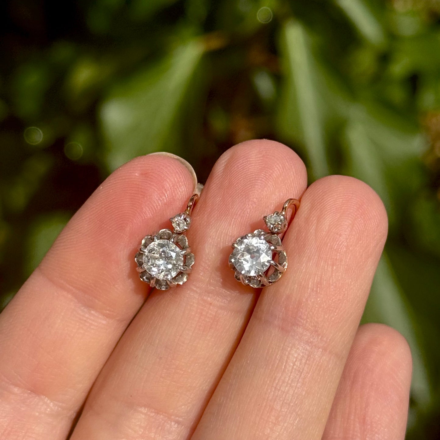 Antique French Diamond Earrings in 18 Carat Gold with Original Box