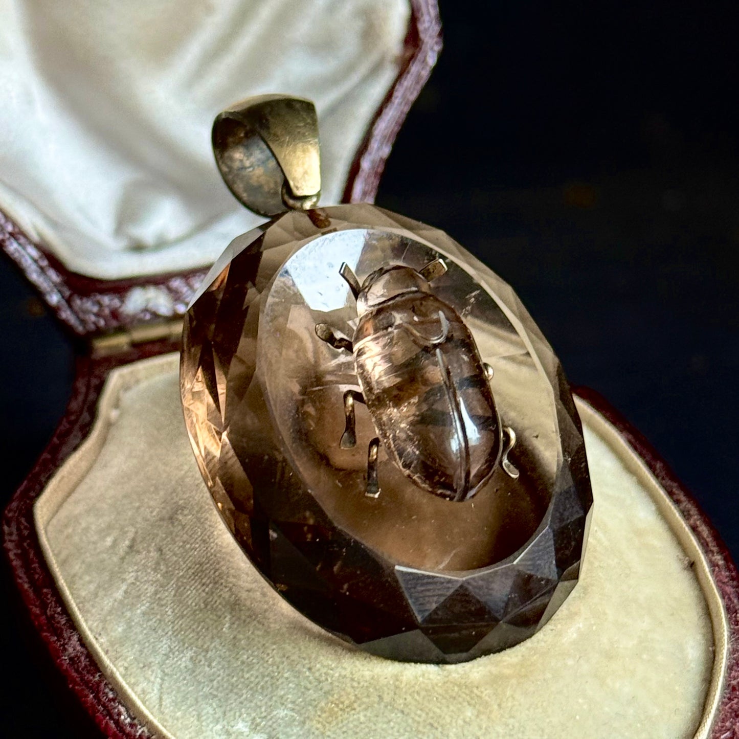 Victorian Smoky Quartz & Silver Gilt Beetle Pendant; Circa 19th Century