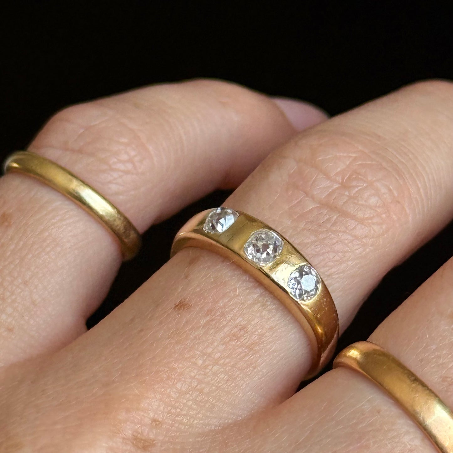 Antique Old Cut Diamond Trilogy Ring; Circa 1890
