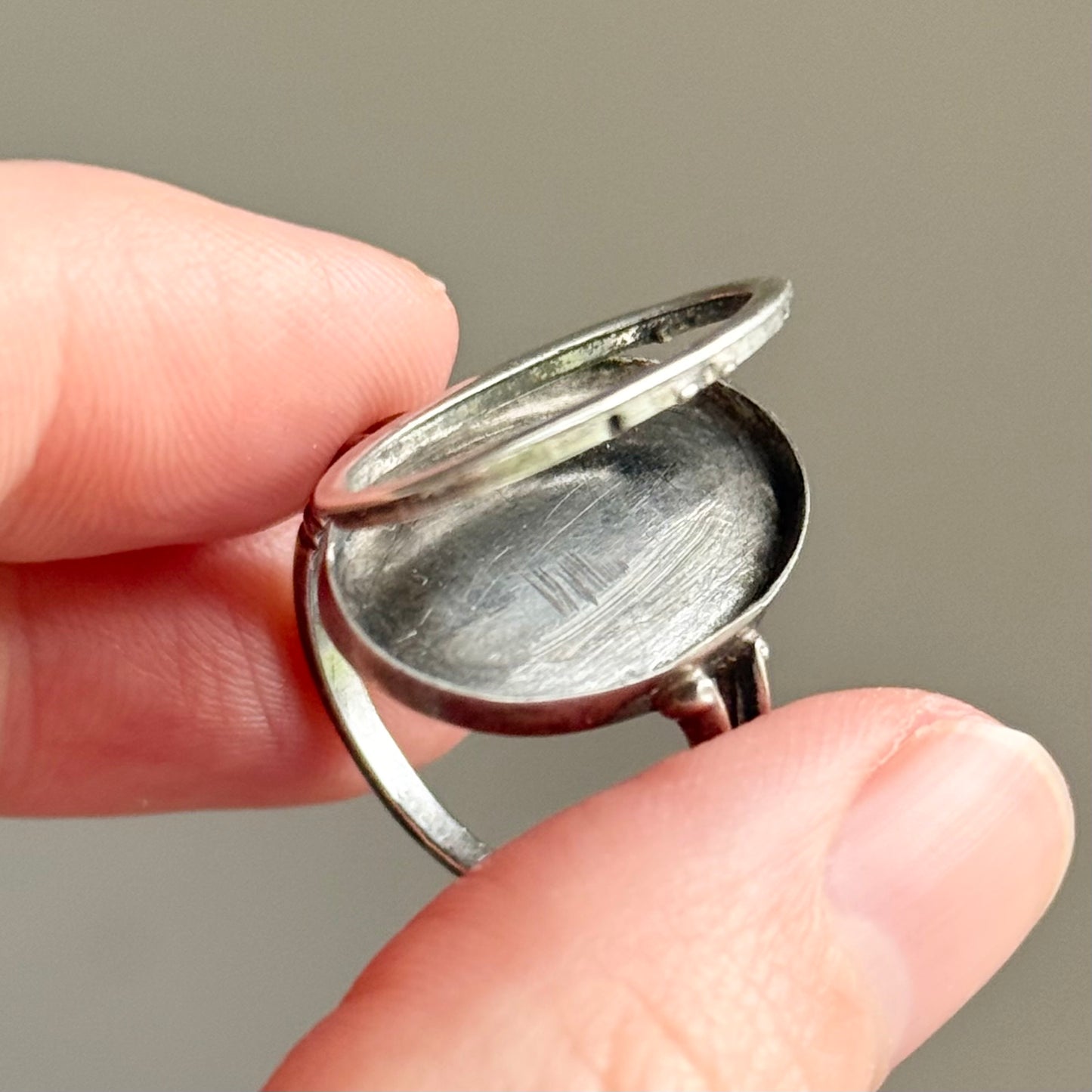 Unusual 1930's Sterling Silver Locket Ring