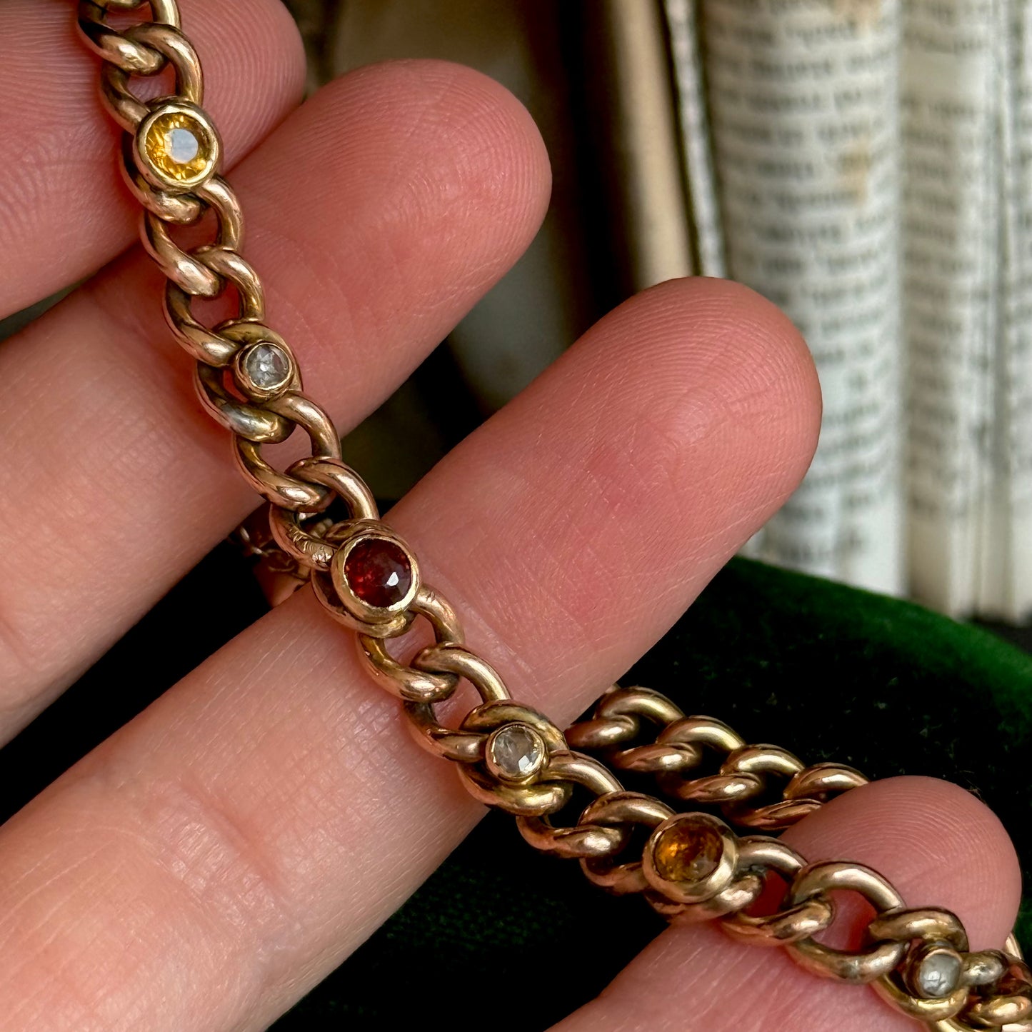 Antique Diamond, Garnet & Citrine Bracelet in 9 Carat Gold