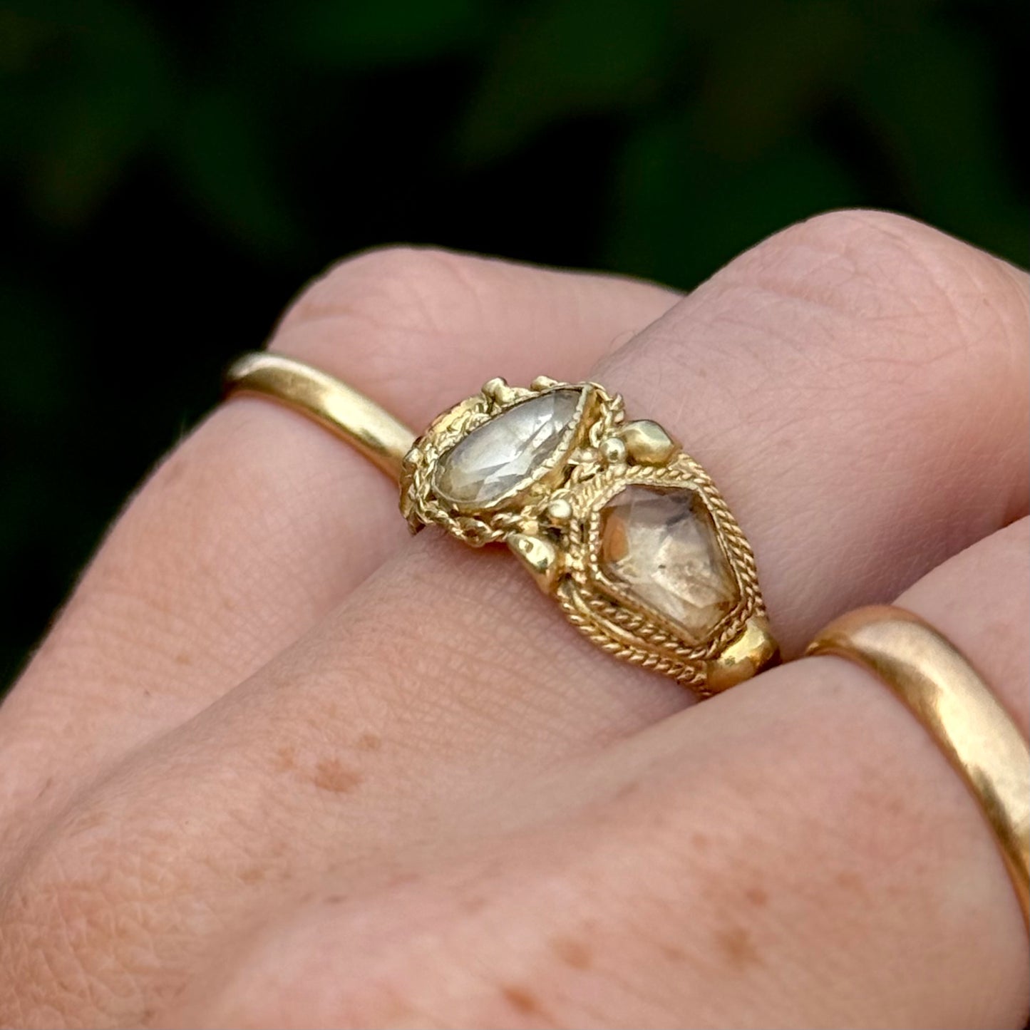 Late Georgian Cannetille Topaz Trilogy Ring; Circa 1820