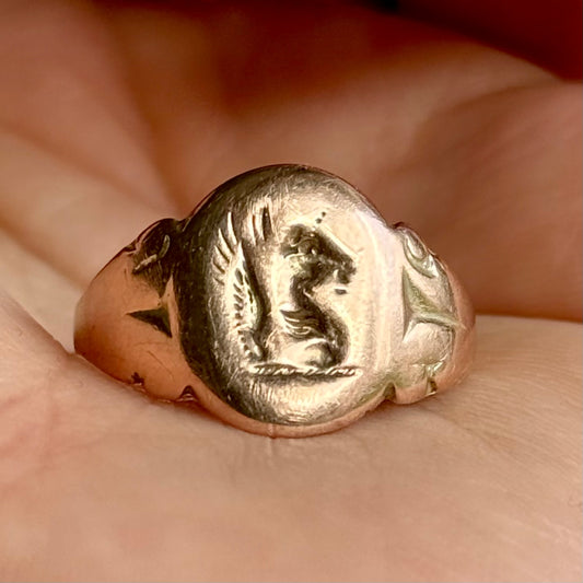 Antique Unicorn Signet Ring in 9 Carat Rose Gold; Circa 1917