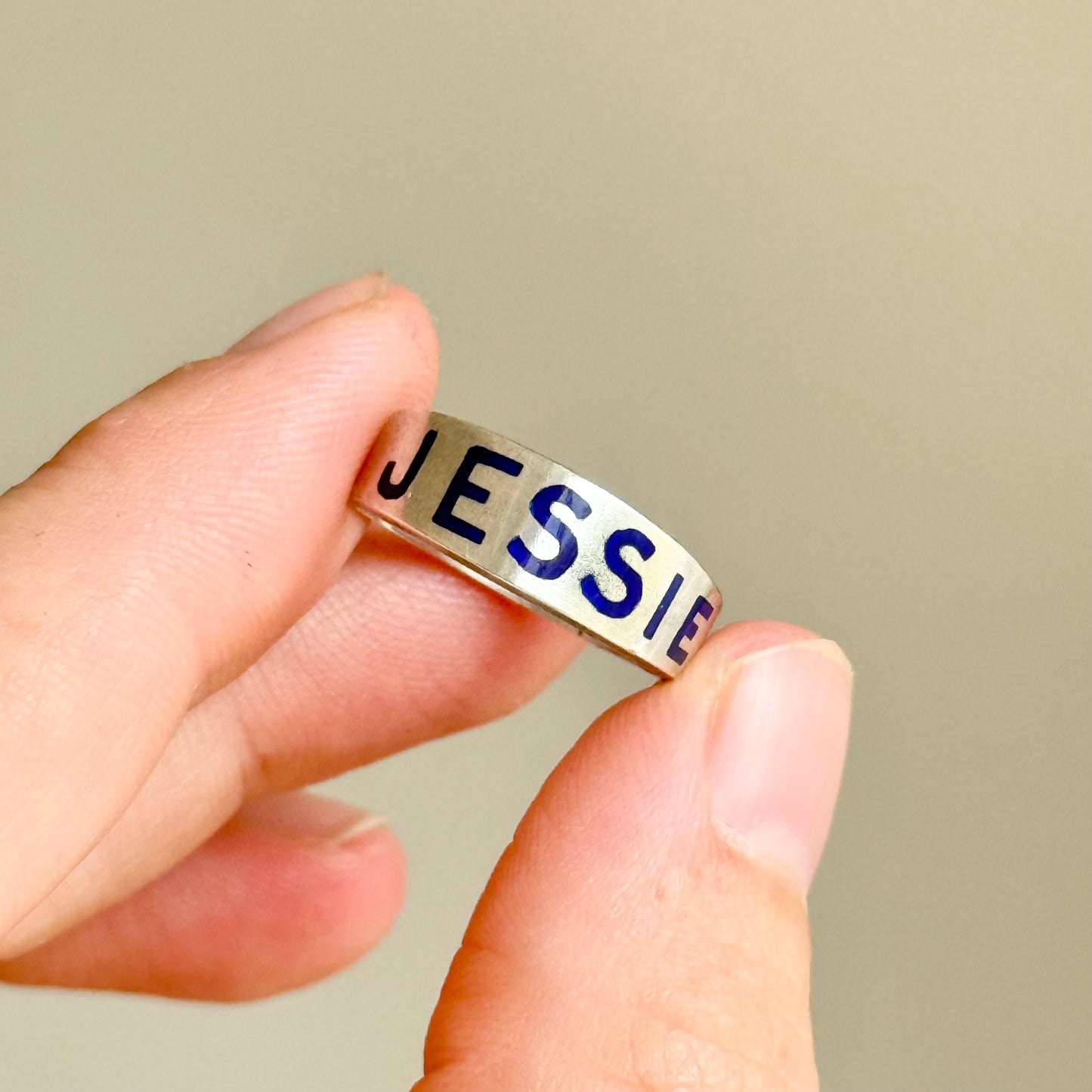 Victorian 'Jessie' Enamel Ring In Silver; Circa 1879