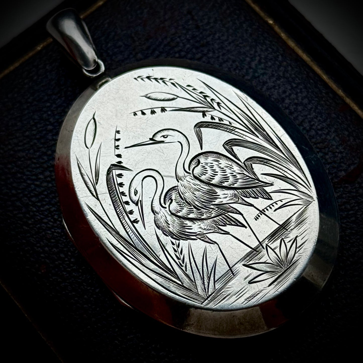 Victorian Heron Aesthetic Silver Locket Pendant
