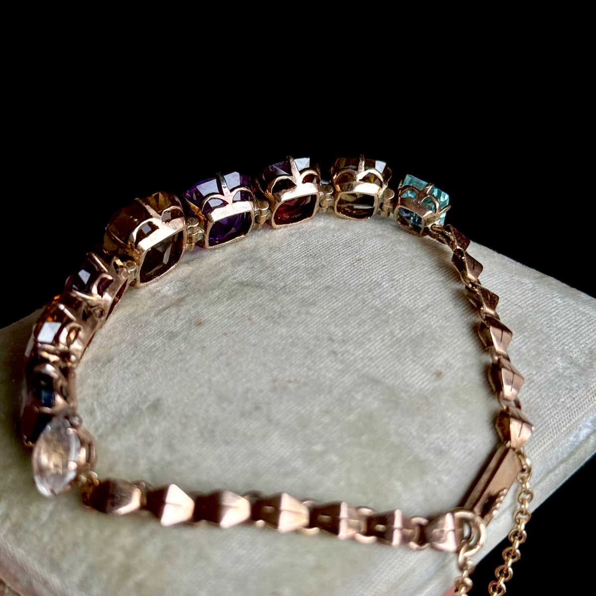Antique Harlequin Gemstone Bracelet in 9 Carat Gold; Circa 1910