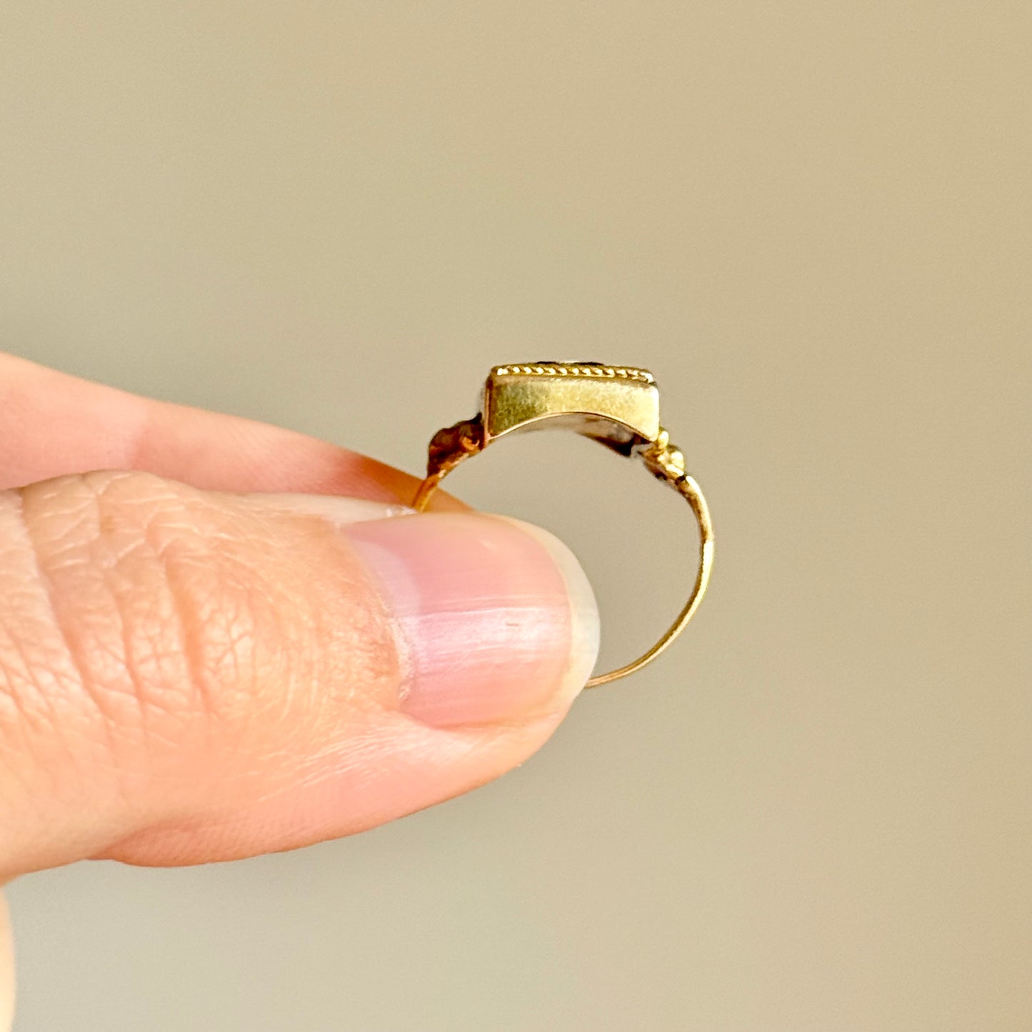 Victorian Micro Mosaic Panel Ring in 9 Carat Gold; 1850