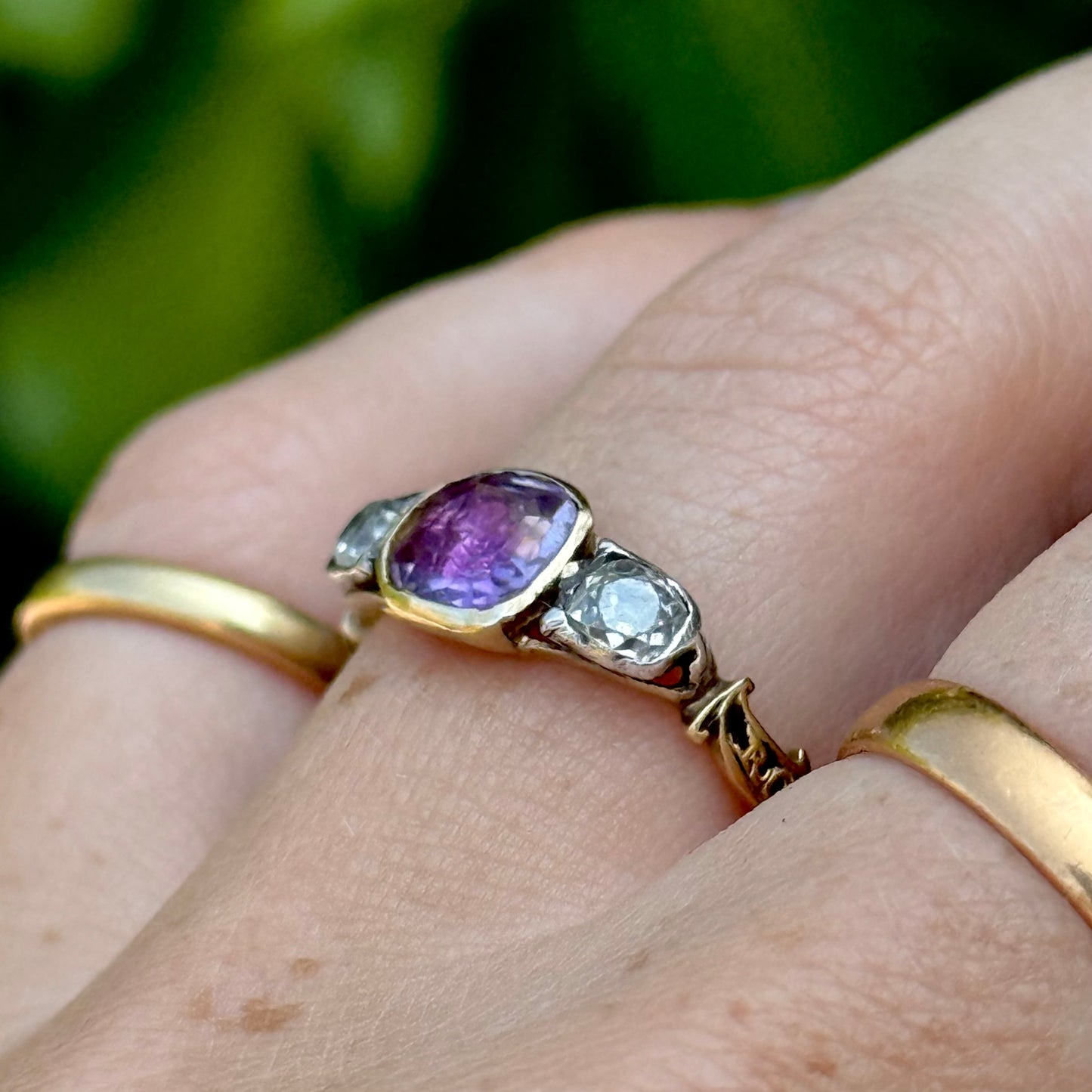 Georgian Diamond & Amethyst Mourning Ring; Circa 1767