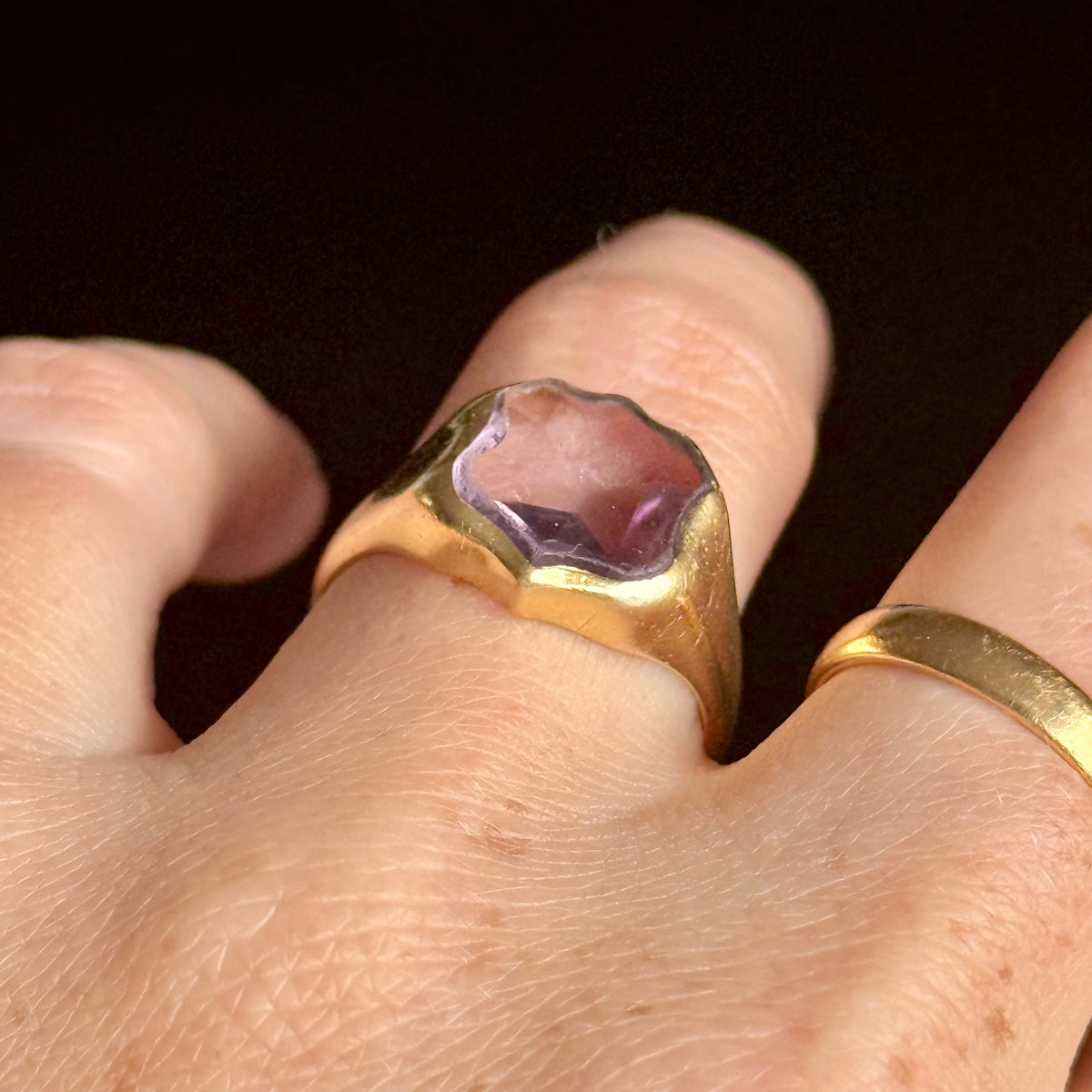 Antique Amethyst Signet Ring 18 Carat Gold; Circa 1908