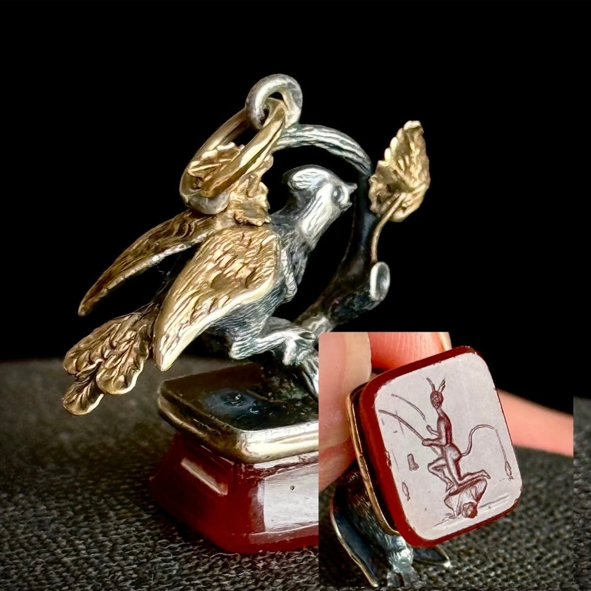 Georgian Bird & Devil Intaglio Fob Pendant; Circa 1820