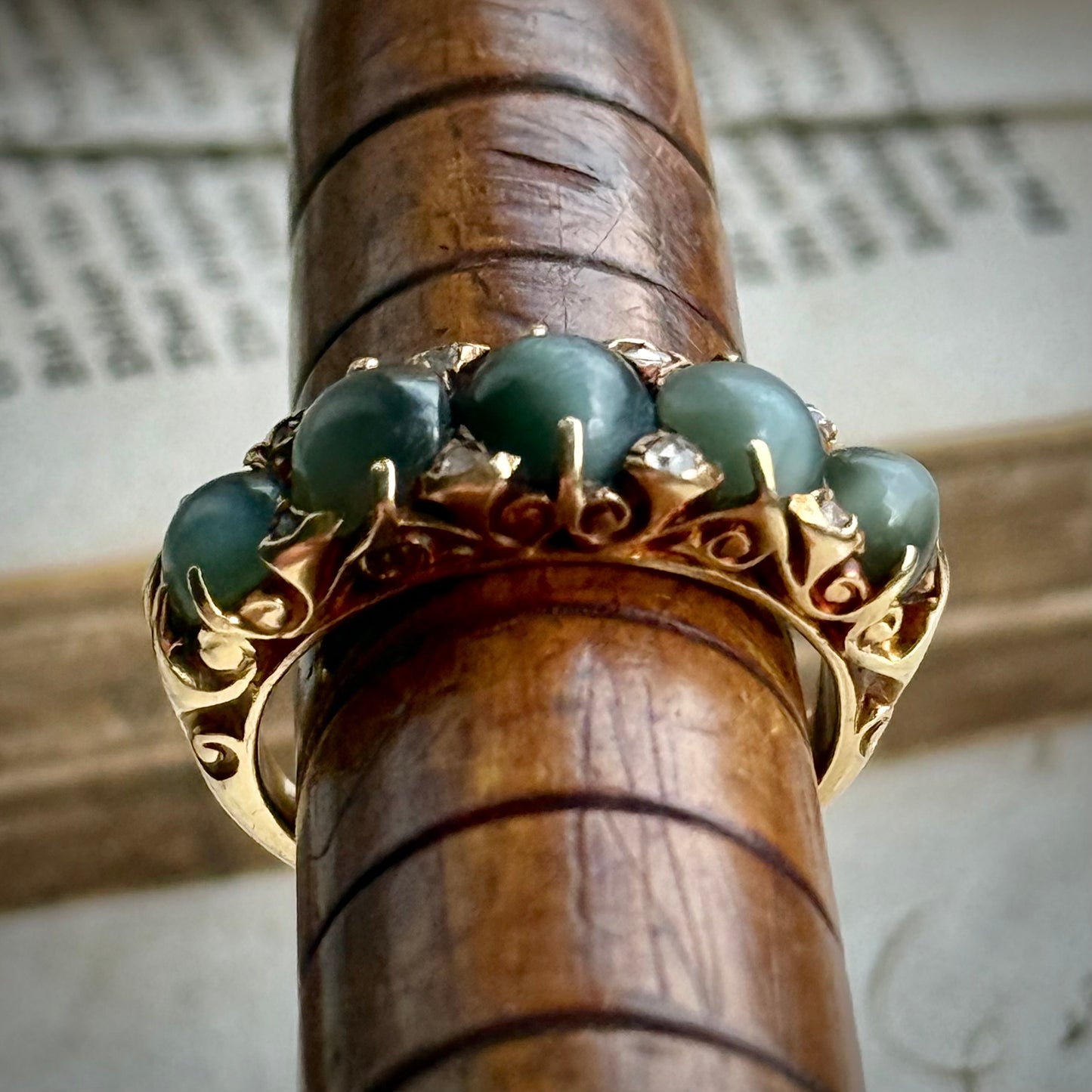 Victorian Chrysoberyl & Diamond  Ring in 18 Carat Gold; Circa 1890