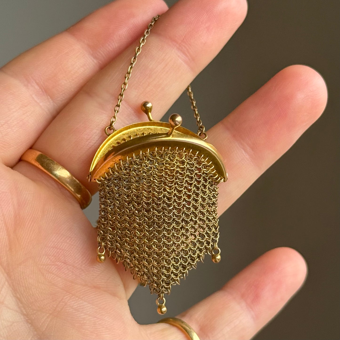 Antique Miniature Woven Mesh Purse Pendant