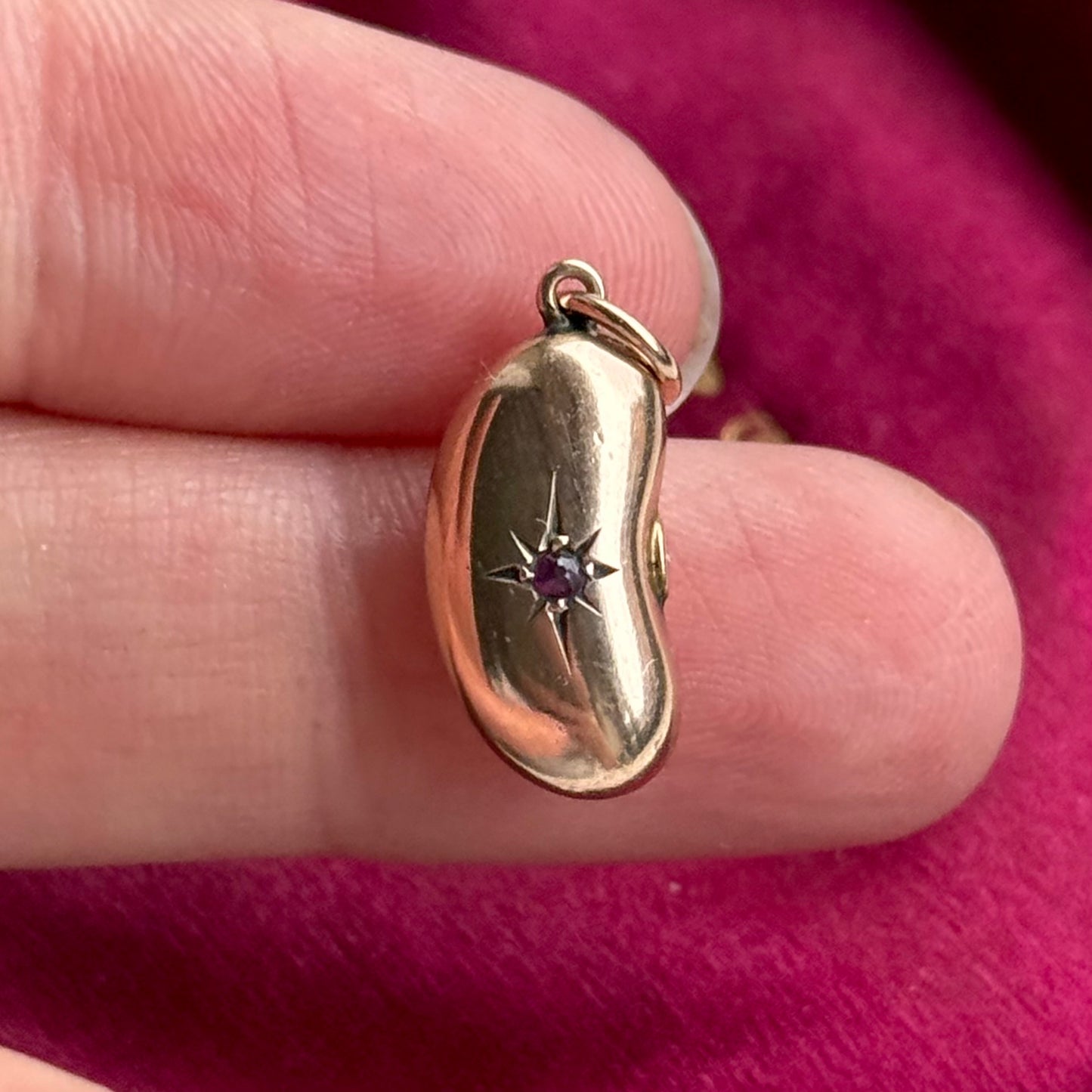 Victorian Lucky Ruby Kidney Bean Pendant 9 Carat Gold; Circa 1860