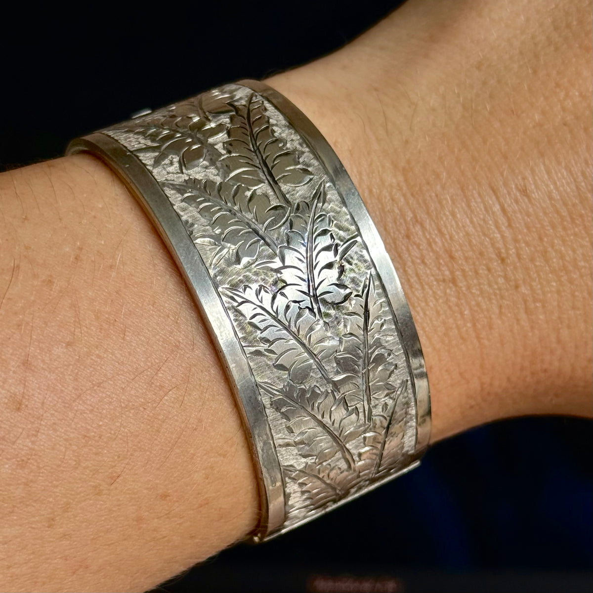 Antique Sentimental Fern Bangle in Silver; Circa 1895