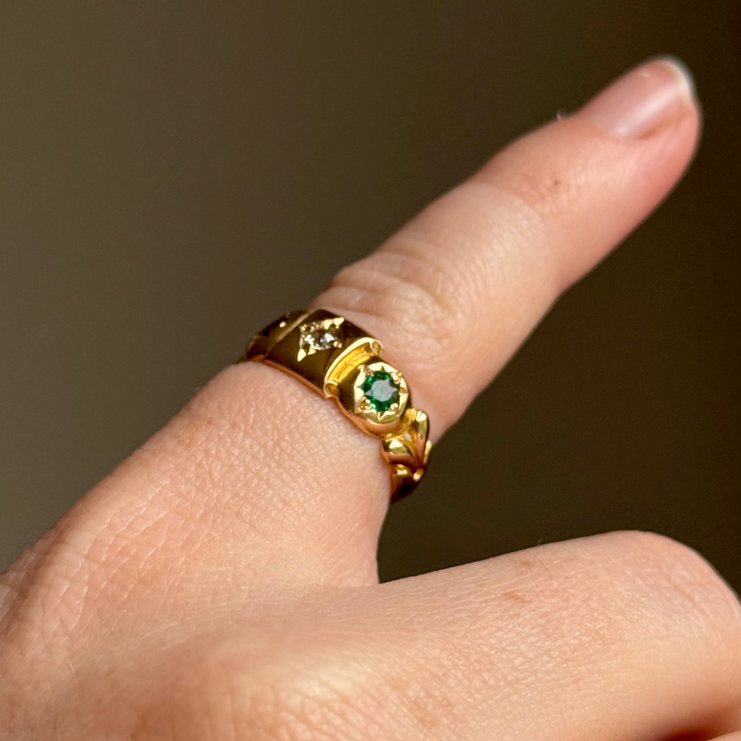 Antique Edwardian Diamond, Ruby & Emerald Ring in 18 Carat Gold