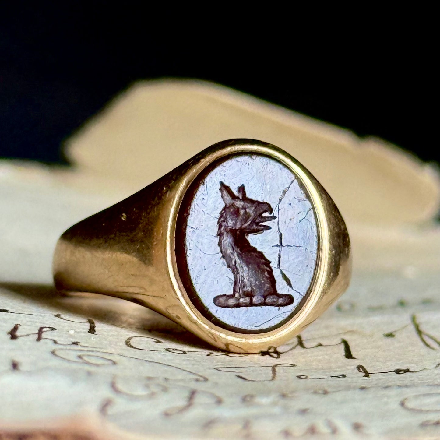 Vintage Carnelian Griffin Signet Ring (AF) ; Circa 1958