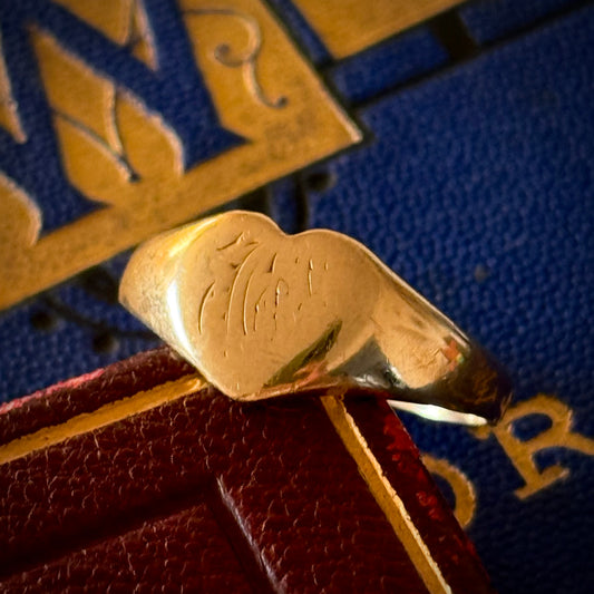 Vintage Heart Signet Ring in 9 Carat Gold; Circa 1981