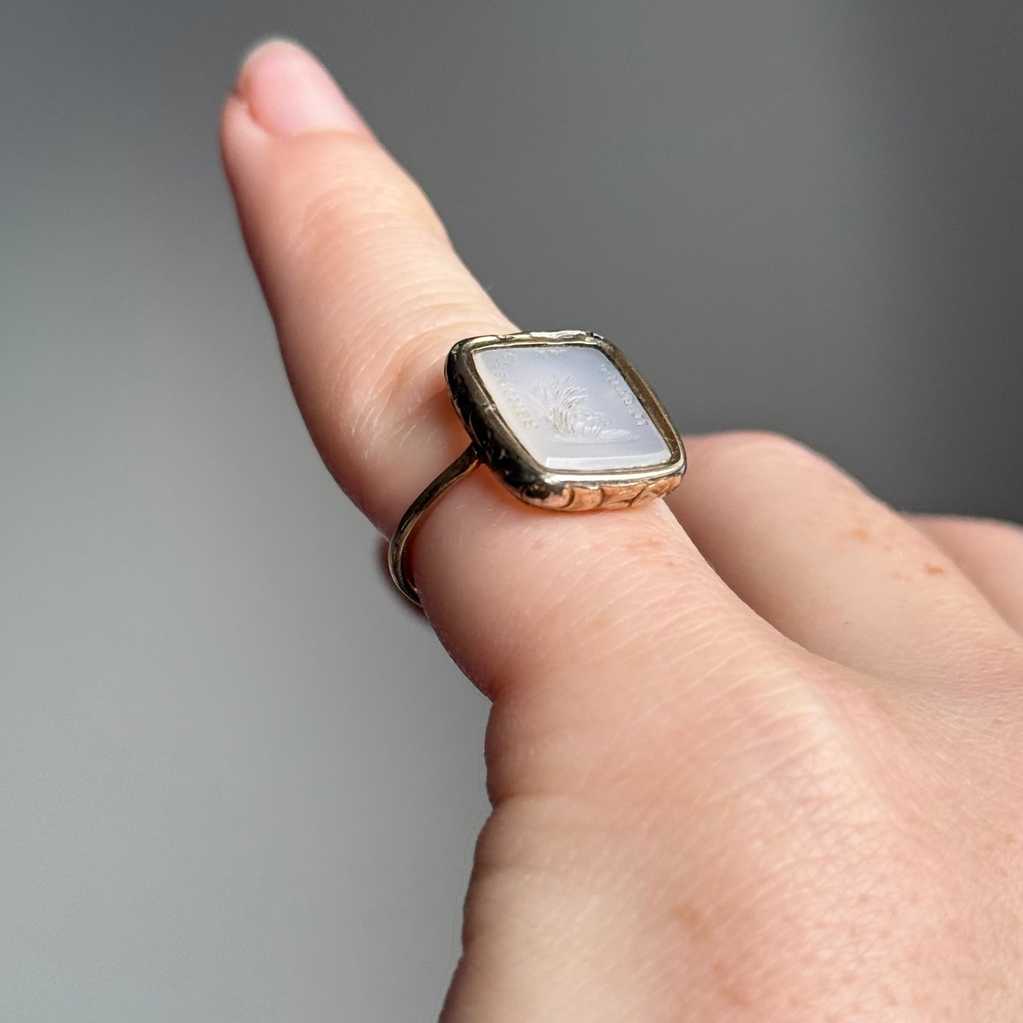 Antique French Lovers Intaglio Ring in 9 Carat Gold