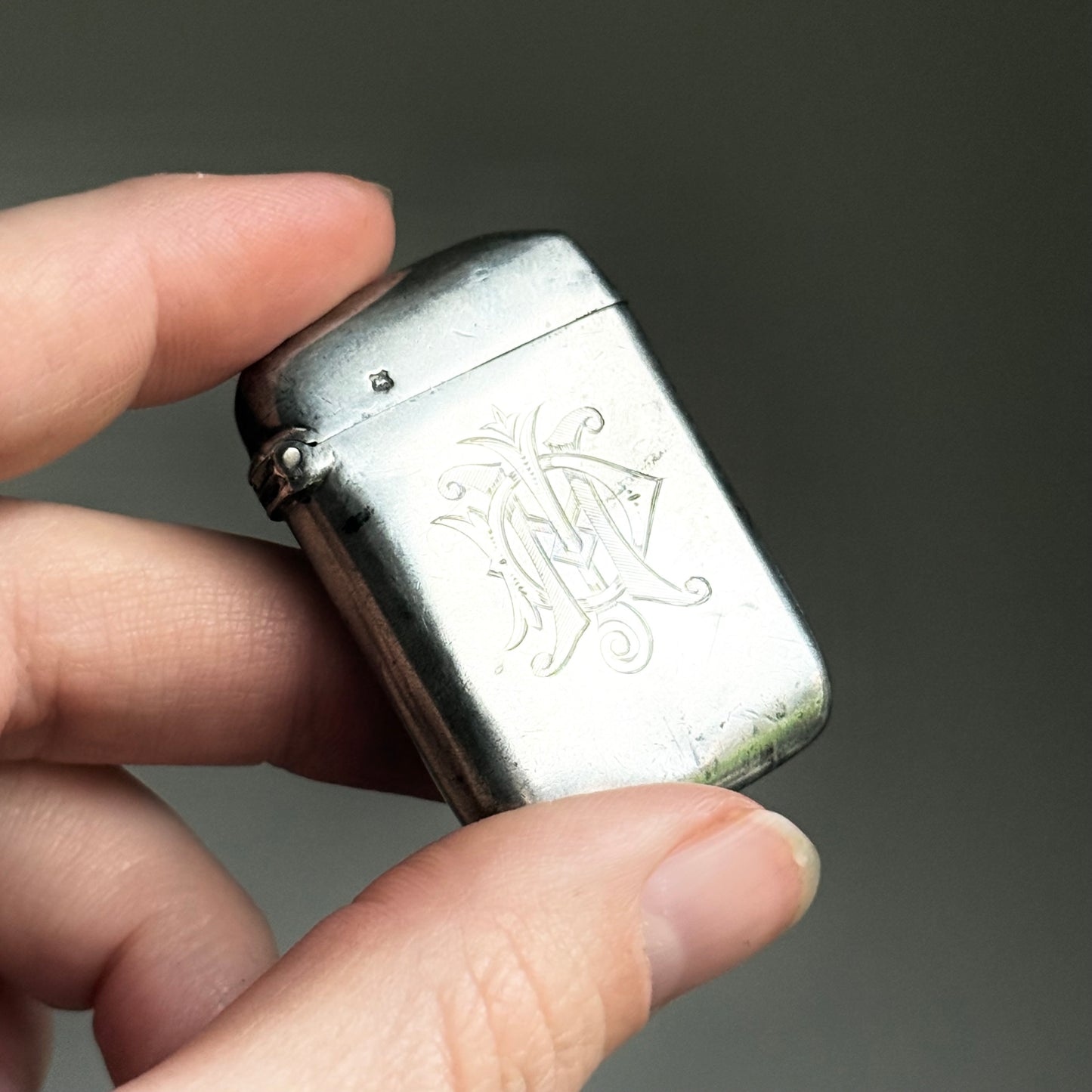 Victorian Sterling Silver Match Case Monogrammed “J.M.D.”; Circa 1889