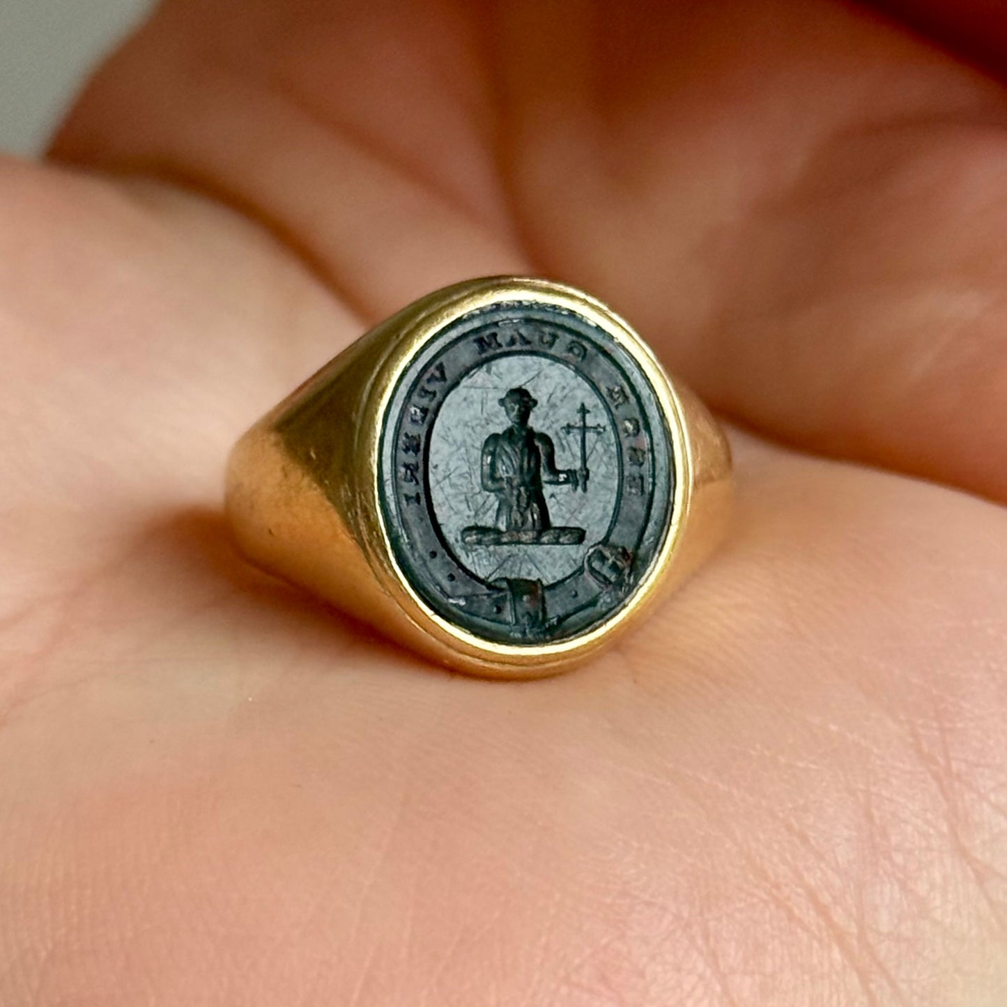 Antique Victorian Bloodstone Signet Ring in 18 Carat Gold; Circa 1880