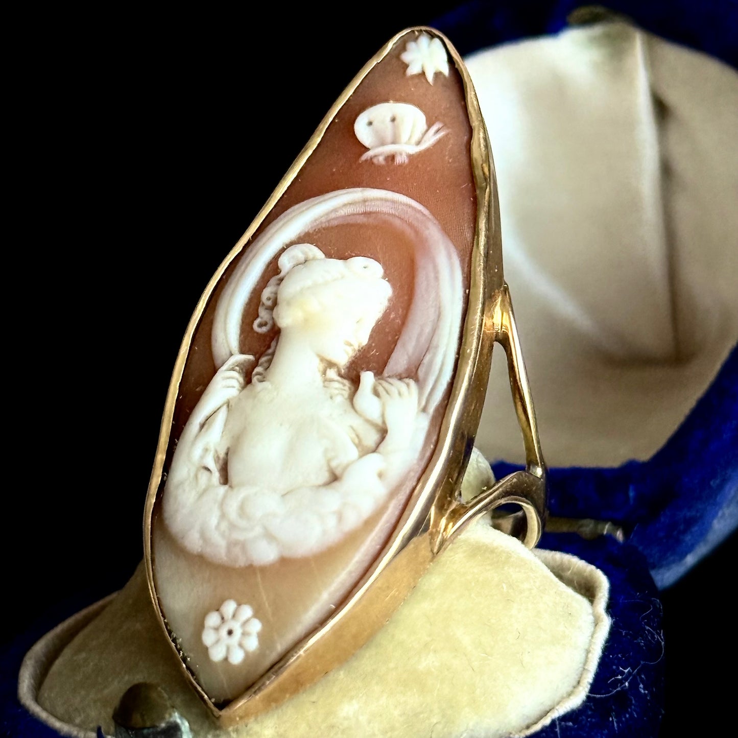 Antique Victorian Venus Dove & Butterfly Cameo Ring