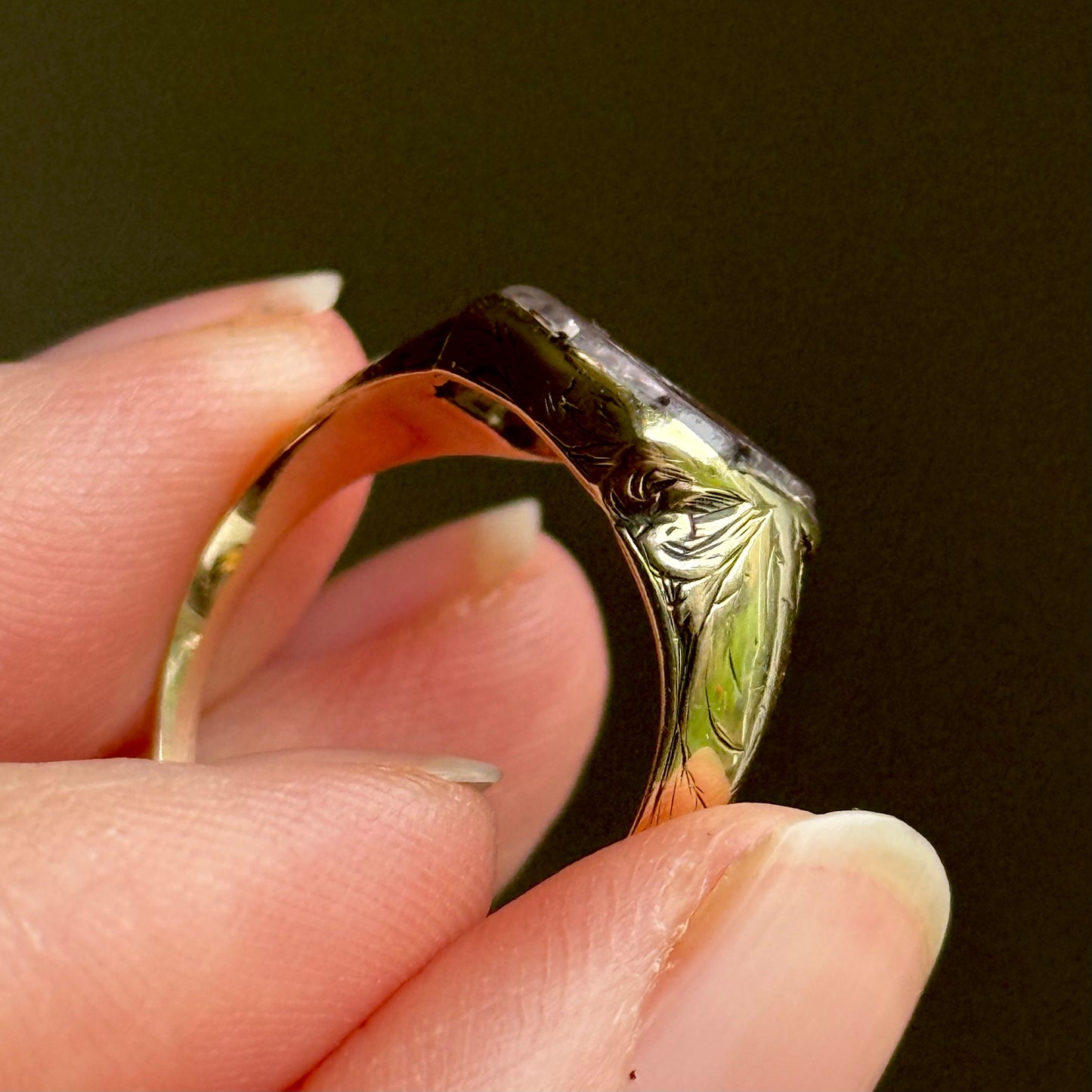 Antique Amethyst Intaglio Signet Ring in 9 Carat Gold
