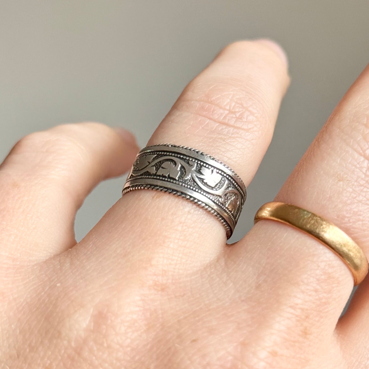 Victorian Sterling Silver Ivy Love Token Ring; Circa 1881