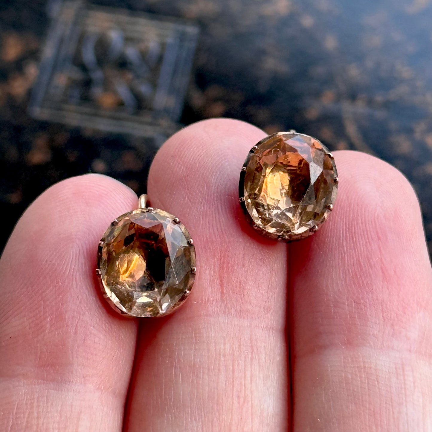 Georgian Peach Paste Drop Earrings in 9 Carat Gold