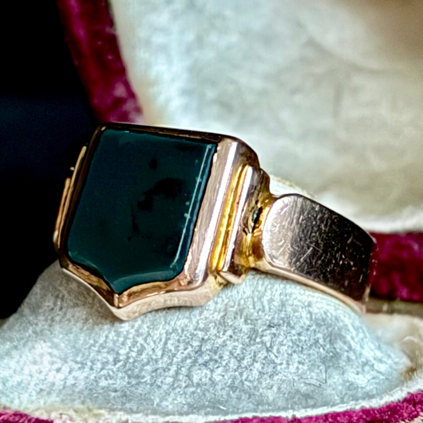 Antique Victorian Bloodstone Signet Ring in 9 Carat Rose Gold; Circa 1899