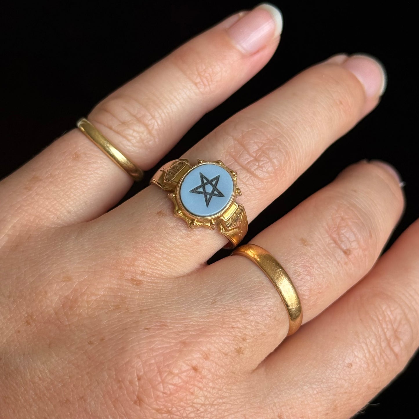 Antique Victorian Sardonyx Ring in 15 Carat Gold; Circa 1867