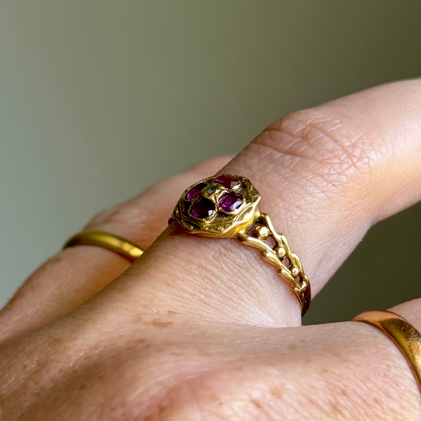 Late Georgian Ruby & Pearl Ring in 15 Carat Gold