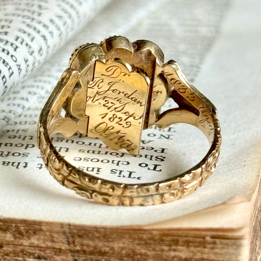 Georgian Era Hidden Locket Mourning Ring; Circa 1829