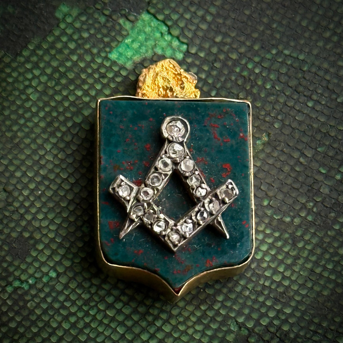 Antique Victorian Diamond & Bloodstone Shield Component; Circa 1880