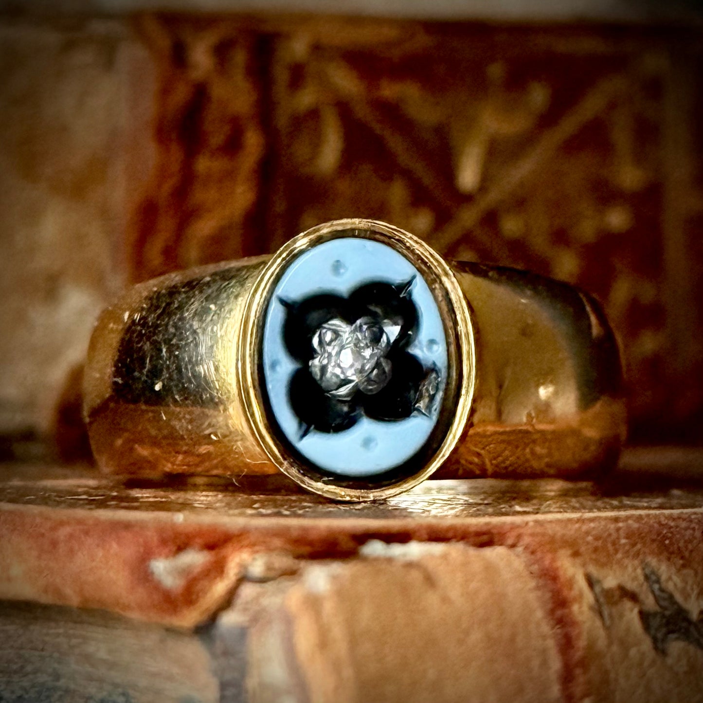 Victorian Diamond Mourning Ring in 18 Carat Gold; Circa 1887