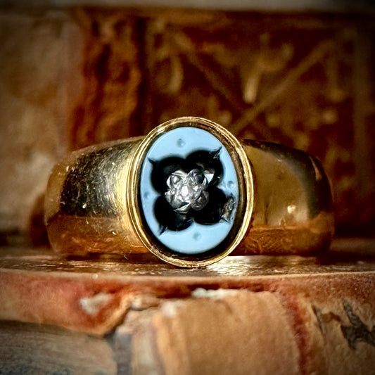Victorian Diamond Mourning Ring in 18 Carat Gold; Circa 1887