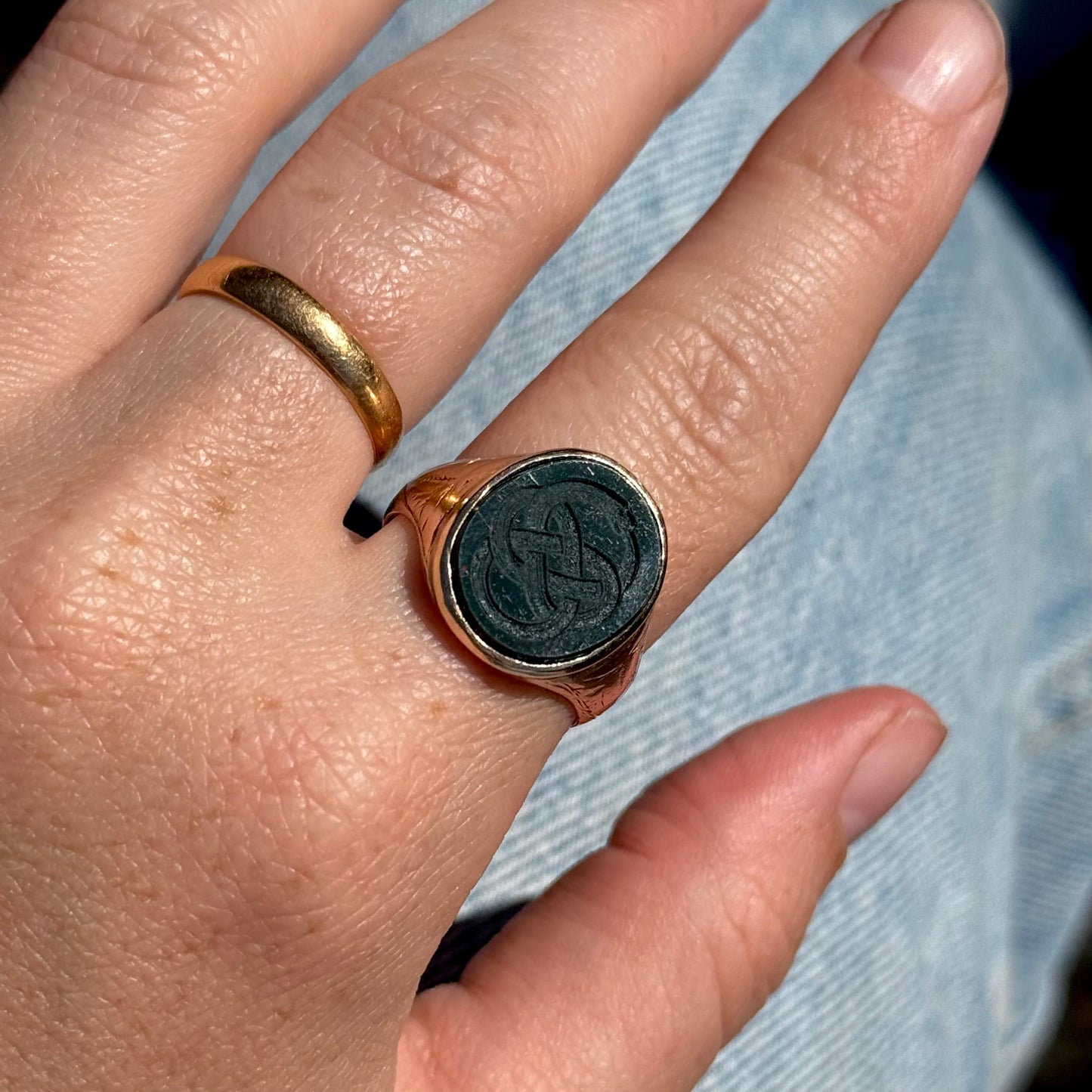 Antique Bloodstone Ouroboros Serpent Ring in 9 Carat Gold