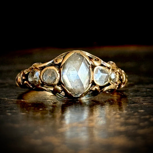 Antique Georgian Rose Cut Diamond Five Stone Ring