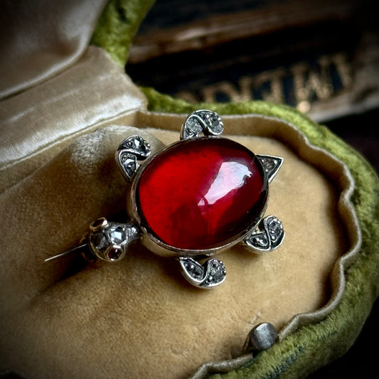 Early Victorian Garnet & Diamond Turtle Brooch