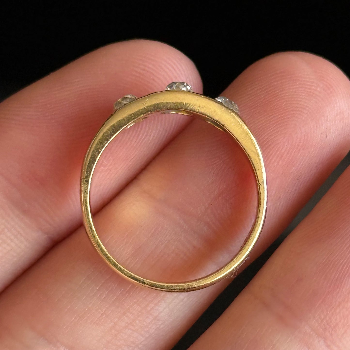 Antique Old Cut Diamond Trilogy Ring; Circa 1890