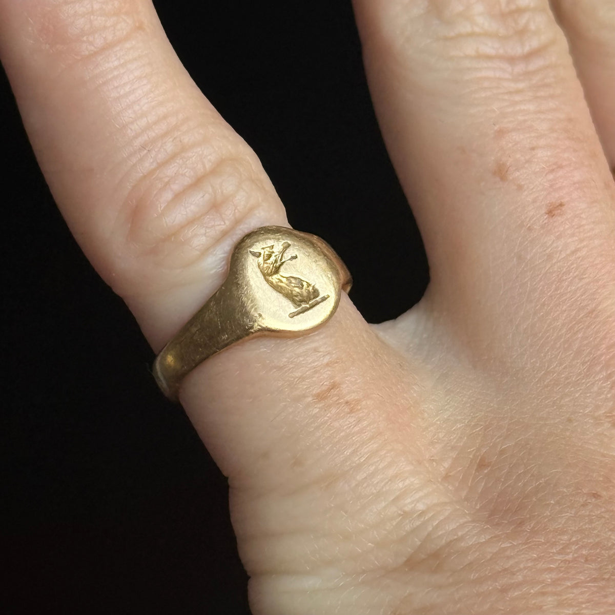 Antique Mythical Intaglio Signet Ring in 18 Carat Gold; Circa 1860