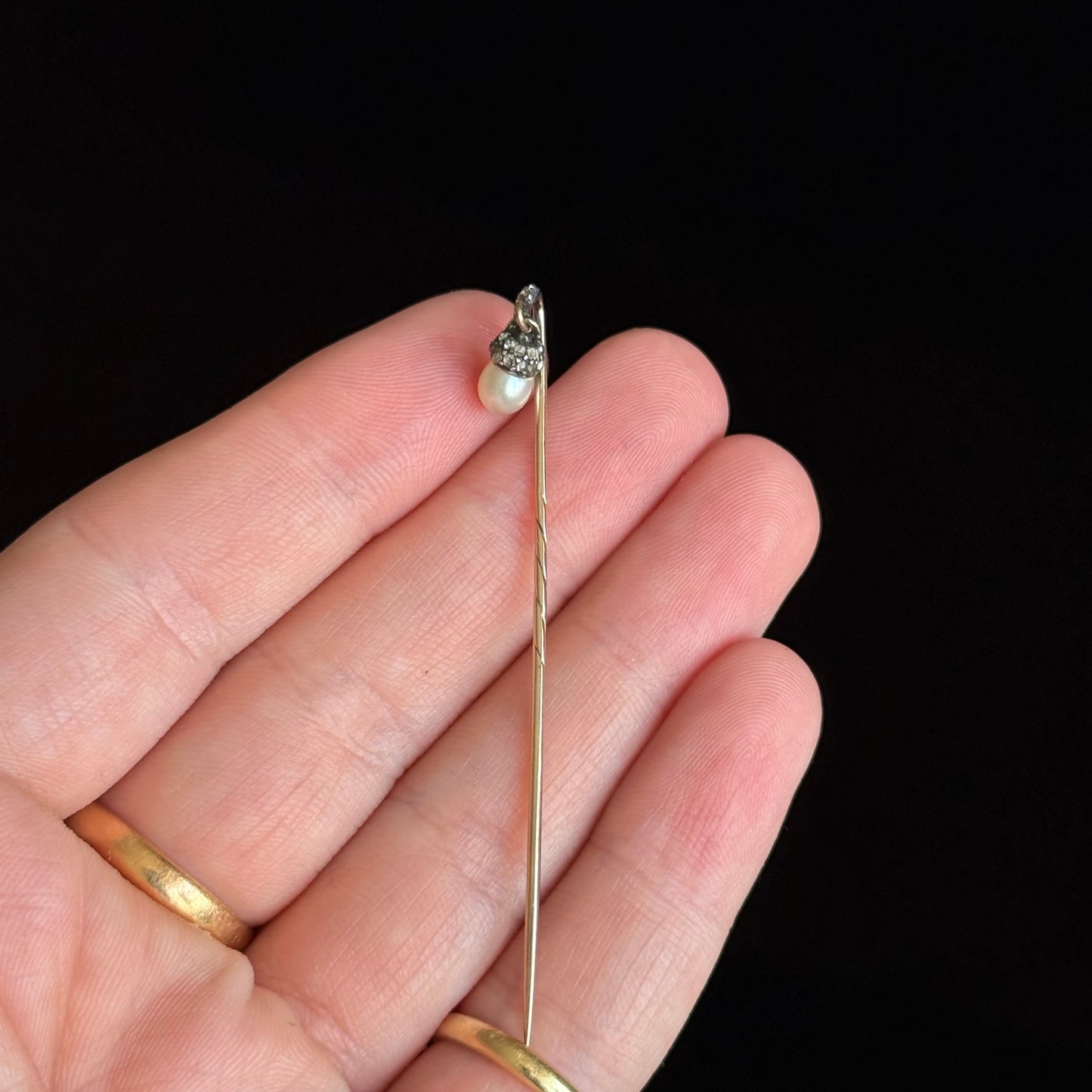 Antique Victorian Pearl & Diamond Acorn Pin; Circa 1860