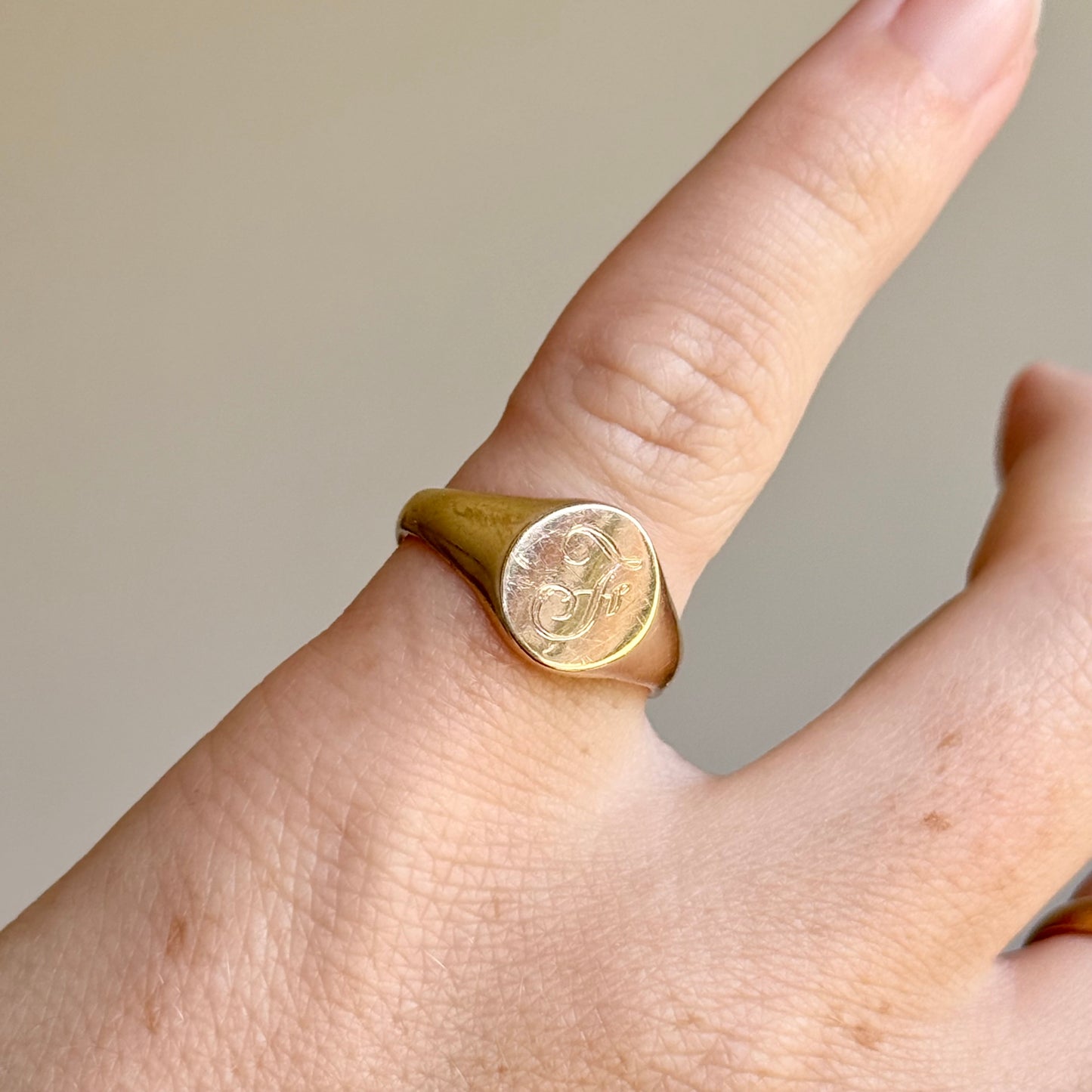 Vintage 'F' Signet Ring in 9 Carat Gold; Circa 1992