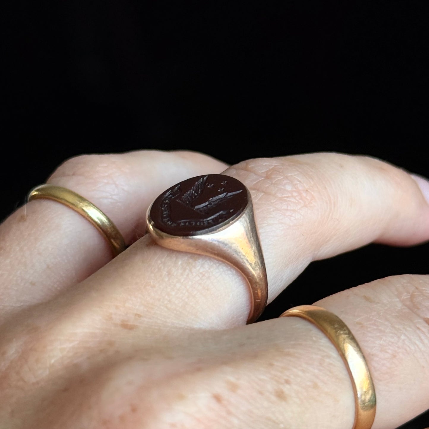 Victorian Intaglio Signet Mourning Ring; Circa 1878