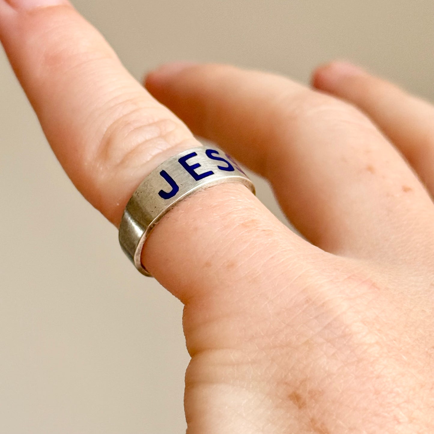 Victorian 'Jessie' Enamel Ring In Silver; Circa 1879